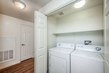 Laundry Closet with Bi-fold door -  Washer Dryer - self above machines - Linen closet